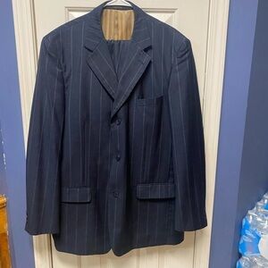 Pino Baldini Super 120s Mens Suit 44L Blue Stripe 38Wx 44L Pleated pants